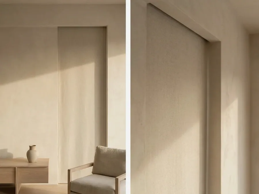A blind dropping from a concealed ceiling slot with no visible hardware, Waterkloof