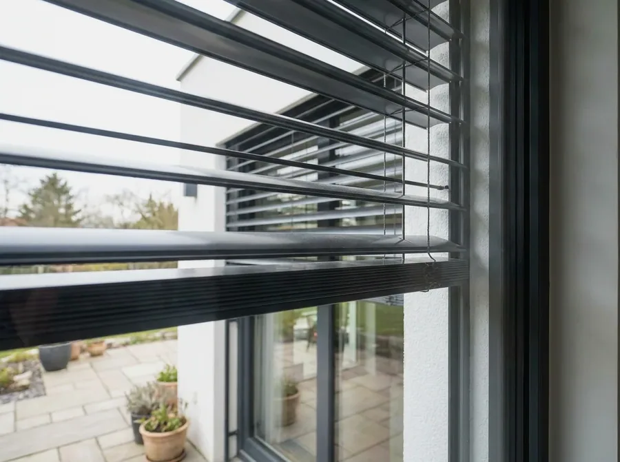 External venetian blind with wide aluminium slats mounted outside the glass, Waterkloof