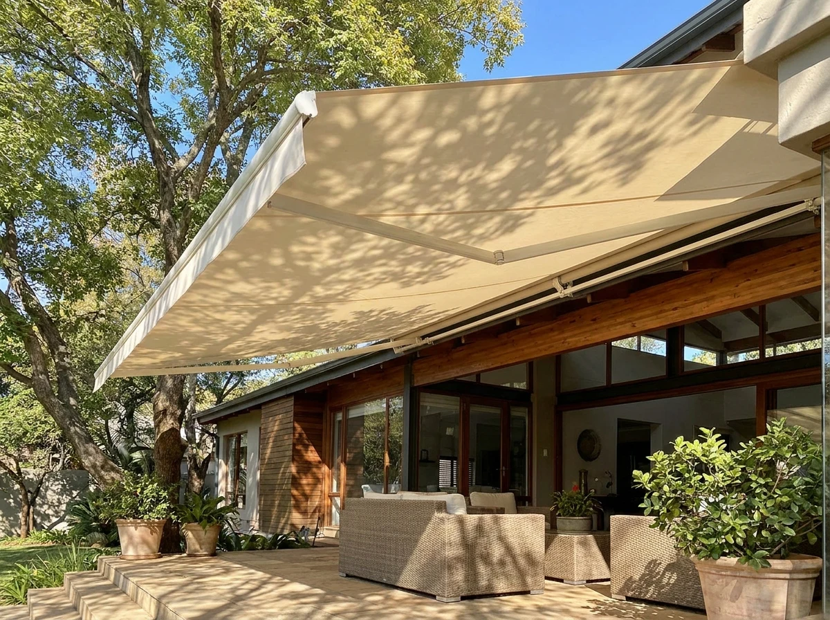A folding-arm awning extended over a Groenkloof terrace