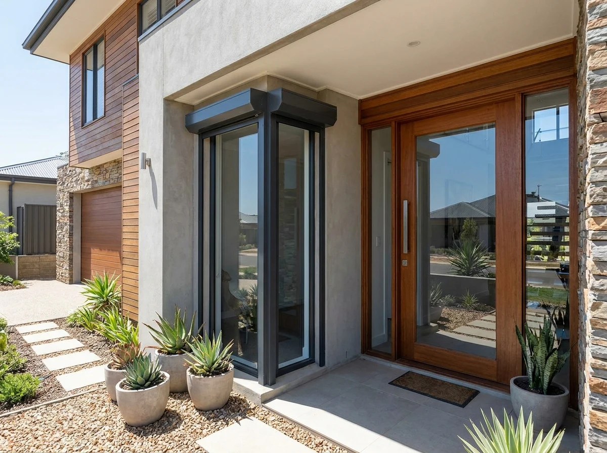 An external roller shutter fitted beside a front entrance