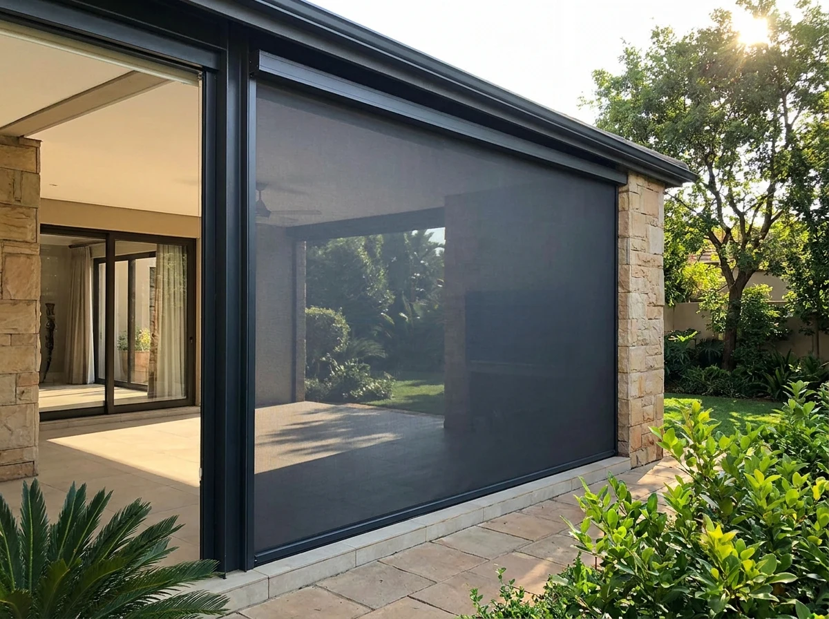 A zip screen with taut mesh across a Groenkloof patio opening
